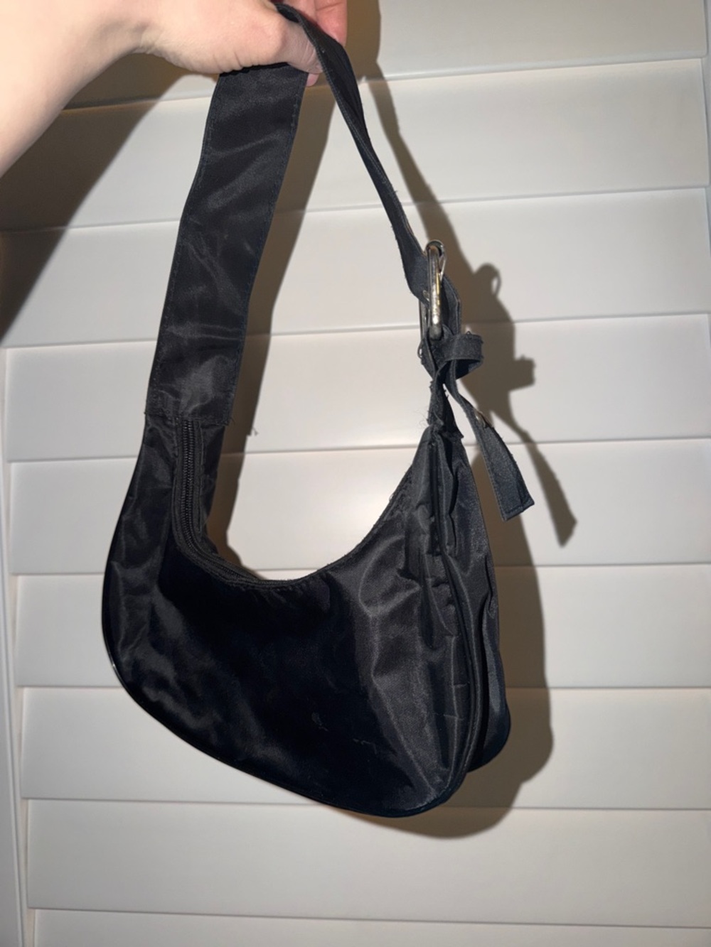 Sleek Black Nylon Shoulder Bag